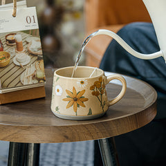 YICKYUE  -  Creative Ceramic Floral Water Cup Vintage Painted Breakfast Milk Mug Exquisite Afternoon Tea Flower Tea Coffee Cup Birthday Gift