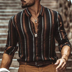 Hearujoy Vintage Men's Striped Shirt Long sleeve Slim Fit Lapel Tops Spring Autumn Fashion Trend Shirts For Men Clothing Streetwear