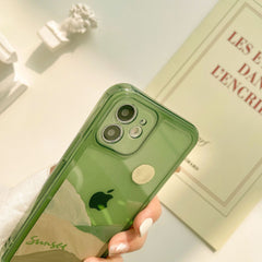 Green silicone diy sunset art phone case for iphone 7 x xr xs max 8 plus 11 12 mini pro max cool shockproof cover conque shell