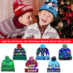 New Light Up Christmas Hat LED Knitted Christmas Beanie Hat Sweater Santa Elk Illuminate Warm Hat For Kids Adults New Year Gift