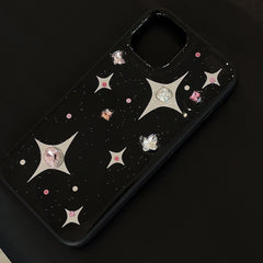 YICKYUE  -  3D Rhinestone Star Phone Case For iPhone 16 15 14 13 12 11 Pro Max 14promax Luxury Black Soft Back Cover