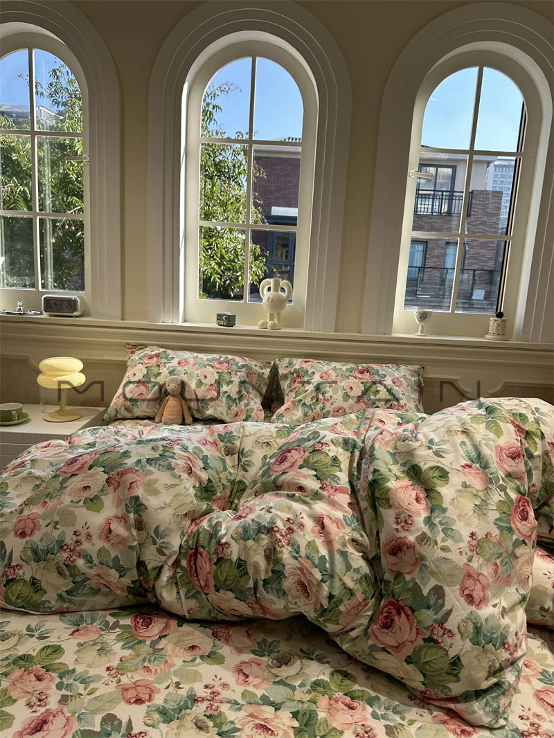 YICKYUE  -  Chinese pastoral romantic flower dance bed pure cotton four-piece cotton bed and breakfast quilt cover