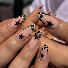Yickyue  Brown Leopard Gradient French Nail Art Red Bowknot Pearl Fake Nails Detachable Finished False Nails Press on Nails with Glue