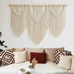 Handwoven Macrame Wall Hanging Tapestry Cotton Bohemian Curtain Tapestry with Tassel Large Wedding Background for Bedroom Decor