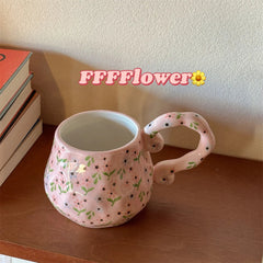YICKYUE  -  Gentle Pink Floral Ceramic Mugs, Water Cups, Light Luxury Coffee Cup, Household Drinking Utensils, Home Decorations