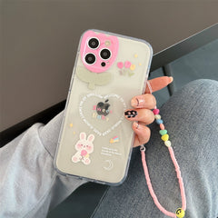 Cute Bear Bunny Korean 3D Tulip Love Beads Bracelet Chain Star Phone Case For iPhone 13 12 11 Pro Max X XS XR Transparent Cover