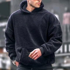 Hearujoy Flannel Hoodie Men Winter Lamb Fur Solid Color Hooded Pullover INS Style Fashion Loose Warm Tops Sweatshirt Youth Streetwear