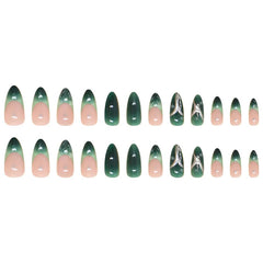 YICKYUE  -  24pcs Gradient Green Fake Nails Ins Simple French Press on Nails For Women Wearable Detahcble European Spice Girls Fake Nails