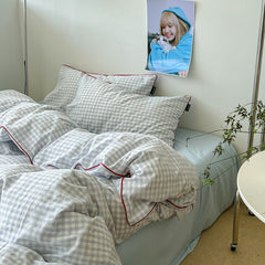 YICKYUE  -  Small Plaid Pure Cotton Washed Cotton Four-piece Set