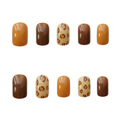 Fake Nails Yellow Coffee Leopard Nail Stickers Finished Nail Stickers 24 Nail Stickers With Glue TY