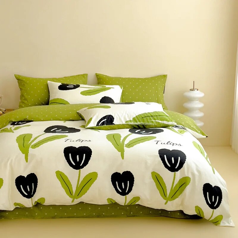 Yickyue New Freshness Pure Cotton Bedding Set 220x240 Soft Skin Friendly 100% Cotton Duvet Cover Set Full Size Comfortable Bedding Sets