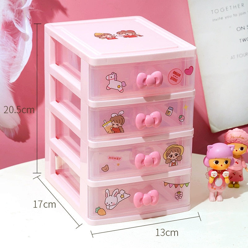 Yickyue Pink Storage Box Cute Shelf Desk Drawer  Desk Small Box Cosmetics Stationery Set Sundries Desktop Organizer Office Supplies