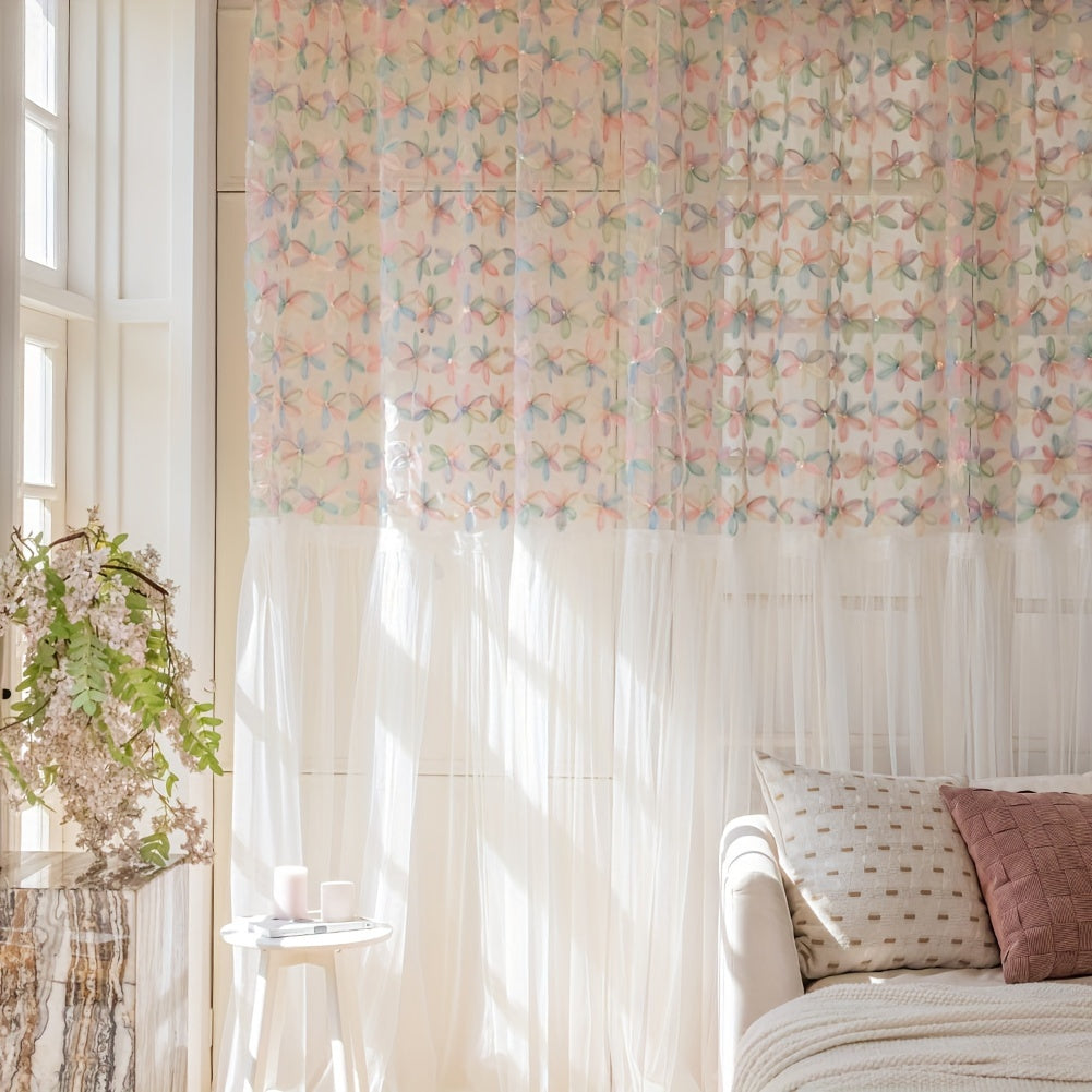 YICKYUE  -  2PC Floral Embroidered Sheer Curtains - Home Decor for Living Room, Bedroom, and Garden