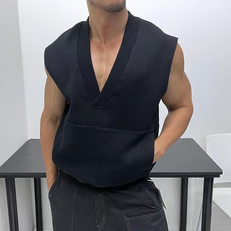 Hearujoy Oversized Men Vest Spring Autumn V-neck Sleeveless Sweatshirt Fashion Leisure Tank Top Fat Tshirts Coat Plus Size Suitable 150KG