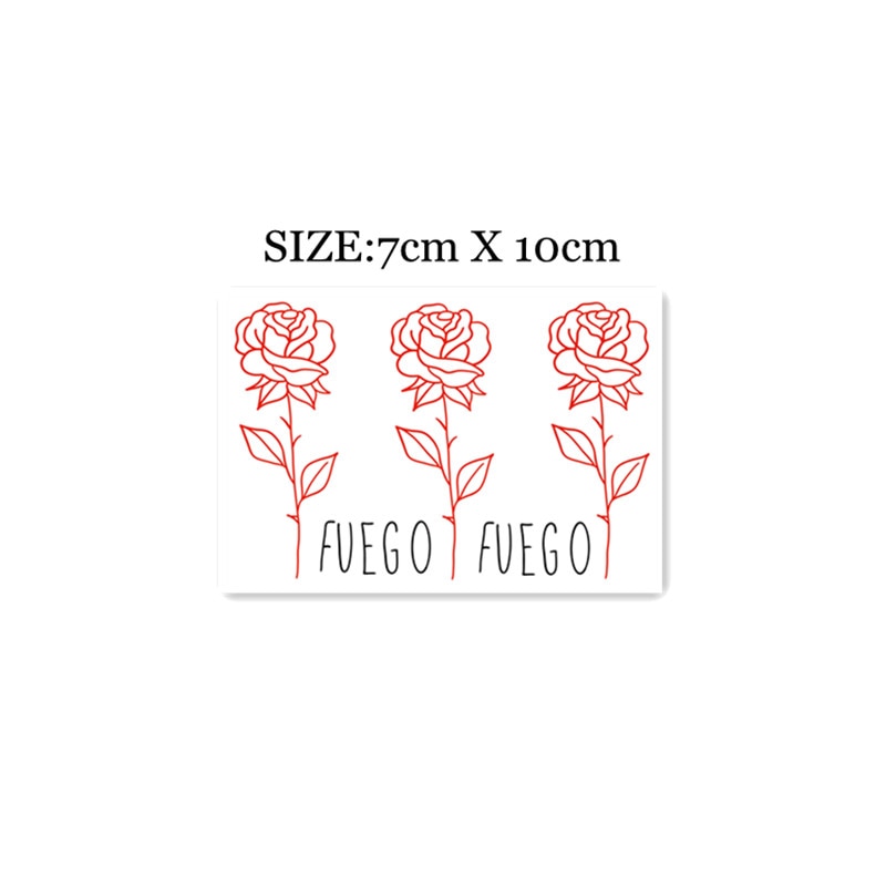 Waterproof Temporary Tattoo Sticker Red Line Rose English Alphabet Design Body Art Fake Tattoo Flash Tattoo Back of Hand Female