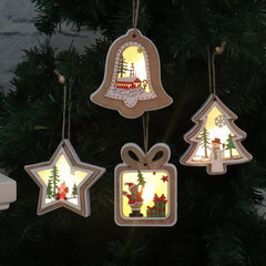 New Christmas Ornaments Christmas Lights Luminous Wooden Pendant Cute Small Christmas Gift Decoration Ornaments