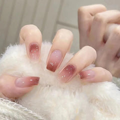 YICKYUE Gentle Ice Transparent Show White Wear Nail Finished Wholesale Simple Sweet Gradient Pure Desire Nail Patch Can Be Removed
