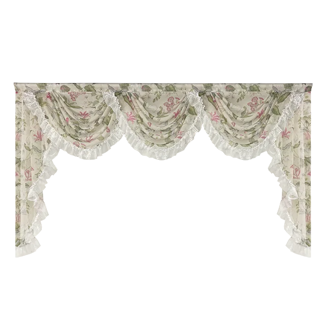 YICKYUE  -  American Flower Ruffled Lace Valance Curtain For Living Room Bedroom Romantic Pastoral Waterfall Short Tulle Drapes For Kitchen