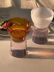 YICKYUE  -  Ins Color-matching Tall Glass Water Cup, Transparent Milk Cup, Round, Cute, Beverage, Dessert, Korean Style, Household