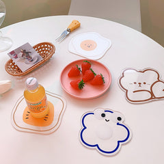 Yickyue Kawaii Bear Egg  Acrylic Coaster For Coffee Mugs Glass Cup Mat Cute Original Heat Insulation Anti-skid Mat Kitchen Accessories