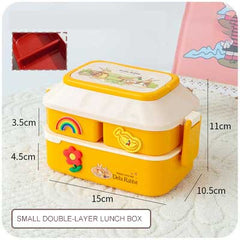 W&G Kawaii Lunch Box Double Student Bento Box Microwave Boxes Food Storage With Independent Box Cutlery For Camping Storage Box