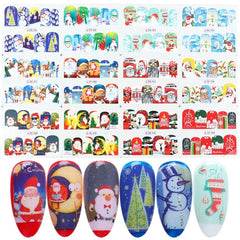 12pcs Christmas Cartoon Nail Art Stickers Water Decals Winter Santa Claus Nail Sliders Foils New Year Decorations TRA1165-1176