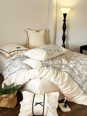 Yickyue Winter 100% Cotton Korean Princess  Bedding Set Thickened Retro French Duvet Cover Sets Flower Bed Skirt  Skin-friendly Fabrics
