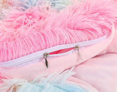 Super Soft Long Plush Bed Pillows Cover Rainbow Colorful Winter Warm Fleece Pillowcase Side Zipper Fluffy Sleeping Pillow Case