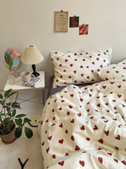 2022NEW Red Love Patter  100% Cotton Girl's HomeTextile Duvet Cover and Bedsheet Quilt Cover Soft Luxury Bedding Set Ins Fashion
