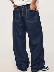 HEARUJOY  -  Elastic Waist Loose Fit Jeans for Men - Street Wear, Hip-Hop Dance, Jogging, Cycling - Fashionable Wide Leg