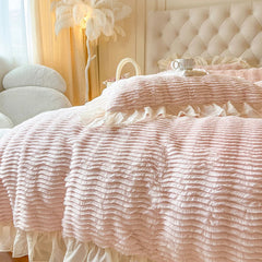 YICKYUE  -  Faux Rabbit fur Warm Fluffy Bedding Set for Winter Plush Duvet Cover Set Thickend Blanket Cover Sets With Bed Sheet Pillowcases