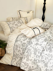 Yickyue Winter 100% Cotton Korean Princess  Bedding Set Thickened Retro French Duvet Cover Sets Flower Bed Skirt  Skin-friendly Fabrics