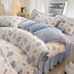 Yickyue Winter Thick Warm Double-sided Plush Luxury Duvet Cover Bed Linens Set Quilt Cover Bed Sheet Pillowcase 4pcs King Bedding Set