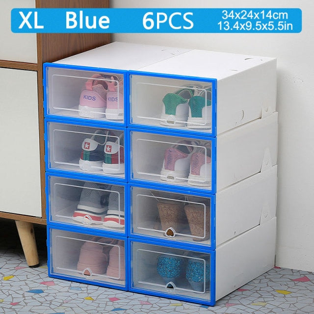 6pcs Fold Plastic shoe boxes storage box shoes box thickened dustproof shoe organizer box superimposed combination shoe cabinet
