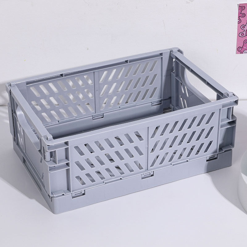 5 Color Mini Storage Case Student Desktop Organizing Container Basket Handbook Tape Stationery Folding Plastic Storage Box