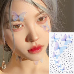 Yickyue 3D Butterfly Diamond Temporary Tatoos Stickers Waterproof Shiny Eyes Body Arts Fake Temporary Tattoos Decals Women Makeup Tools