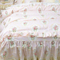 YICKYUE  -  Pink French Bed Cover Full Set Retro Rose Printed Bed Linen Set Bed Sheet Pillowcase Quilt Cover Home Elegant Pastoral Bedingset