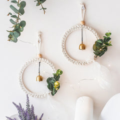 Macrame Wall Hanging Woven Tapestry Wreath with Bell  Boho Decor Wall Art Bedroom Living Room Dorm Backdrop Home Decoration Gift