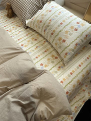 YICKYUE  -  Fashion cute khaki solid floral plaid  bedding set,twin full queen king cotton home textile bed sheet pillow case quilt cover