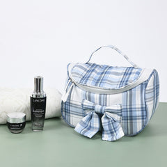Plaid Cosmetic Bags Large Capacity Bow Canvas Cosmetic Bag Portable Ins Make Up Storage Japan Style Female Toiletry Storage Bag