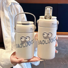 YICKYUE  -  Cute Thermos Bottle With Tea Filter 3D Sticker Vacuum Flask Stainless Steel Water Coffee Milk Travel Straw Cup 550/750ml Gift
