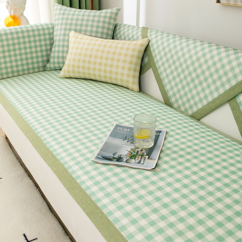 Summer Green Sofa Cover Non-slip Sofas Towel Cool Pad Bed Couch Settee Chair Covers Lce Cushion Pillowcase  Live Room Home Decor