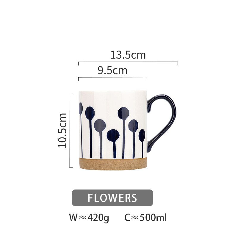 500ml Japanese Ceramic Coffee Mug Breakfast Oatmeal Milk Cup Hand-painted Office Water Cup With Handle Microwave Safe