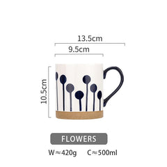 500ml Japanese Ceramic Coffee Mug Breakfast Oatmeal Milk Cup Hand-painted Office Water Cup With Handle Microwave Safe
