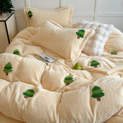 YICKYUE  -  New Embroidered Teddy Velvet Bedding Set Winter Warm High-end Soft Warmth Duvet Cover Set with Sheet Quilt Cover and Pillowcases