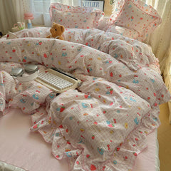 Yickyue  Cute Print Bedsheet Set Girls Room Bedding Set Single/Double/Queen/King Size Bed Linen Set Soft Bedclothes s¨¢banas para cama