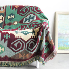 YICKYUE  -  Boho Green Pattern Flower Cotton Woven Thread Throw Blankets Bed Cover Carpet Camping Travel Beach Sofa Leisure Cover