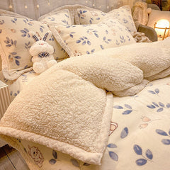 Winter Thickened Lamb Flange Suede Bed Velvet Four-Piece Set Milk Coral Fleece Bed Sheet Quilt Cover Bedding Winter