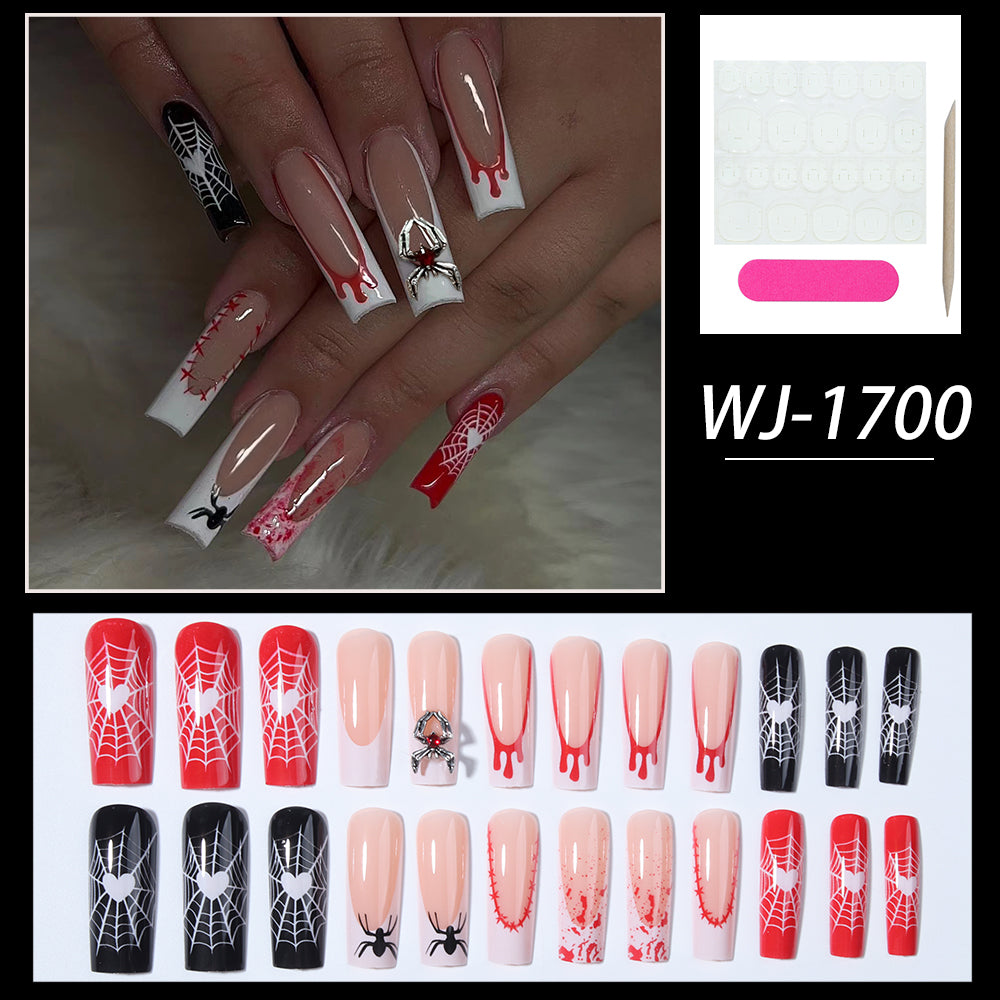 YICKYUE  -  24pcs false nails Halloween elements, 3D spiders, Medium length square nails, press nails, nail patches, Y2K nails,available fo