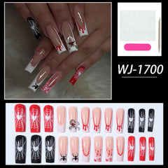 YICKYUE  -  24pcs false nails Halloween elements, 3D spiders, Medium length square nails, press nails, nail patches, Y2K nails,available fo